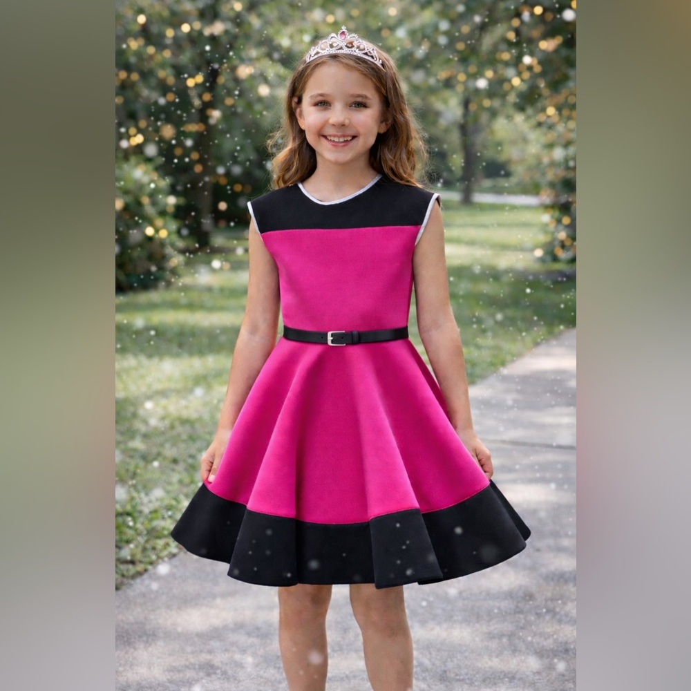 Boutique‎ Dolls & Divas Elegant Black/Hot Pink Girls Tween Dress  NWT 7 8 10